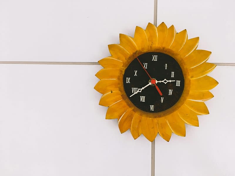 A clock with a sunflower integrated into its design, symbolizing the connection between time and the circadian rhythm.